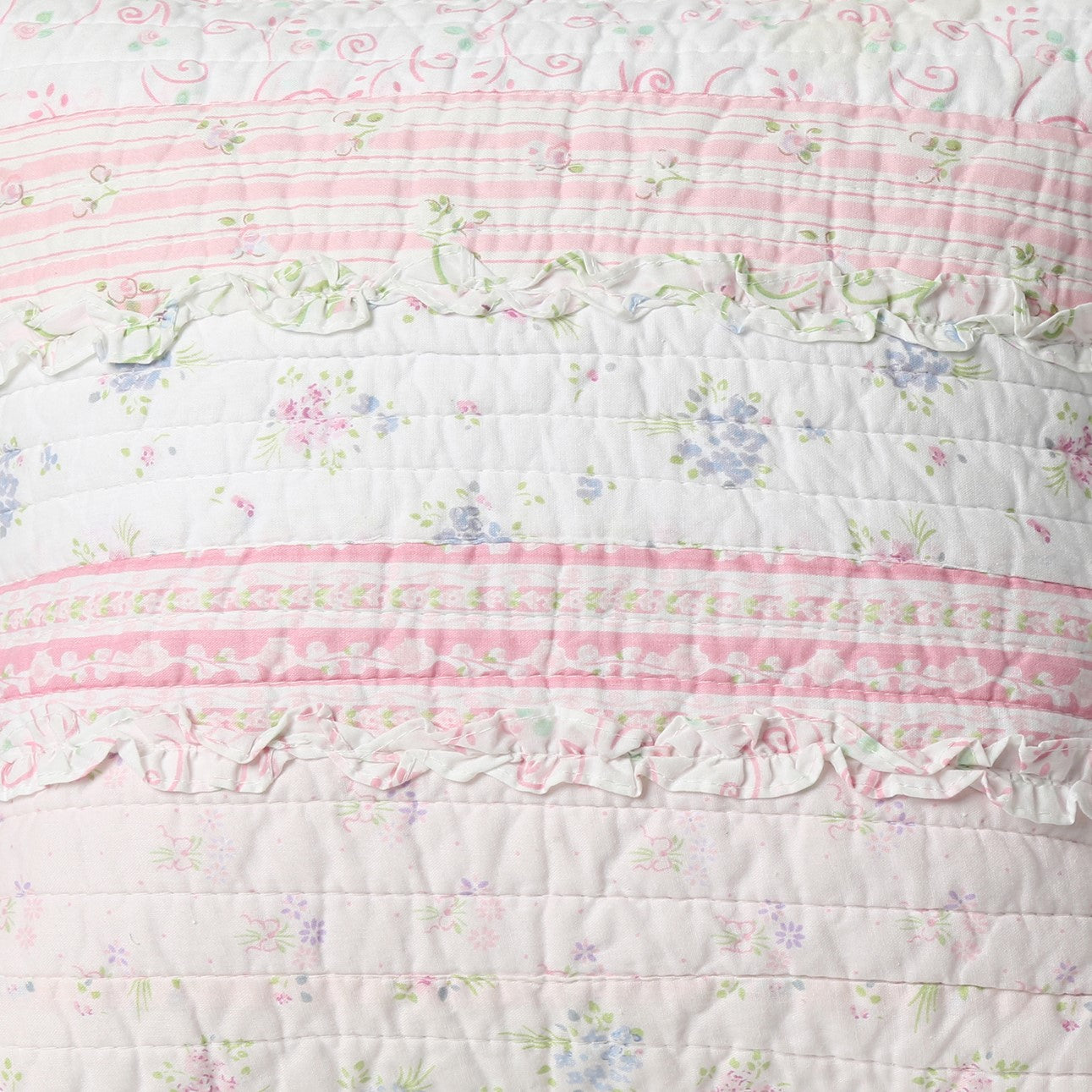 Romantic Chic Lace Ruffle Pink Real Patchwork Cotton Reversible Quilt Bedding Set