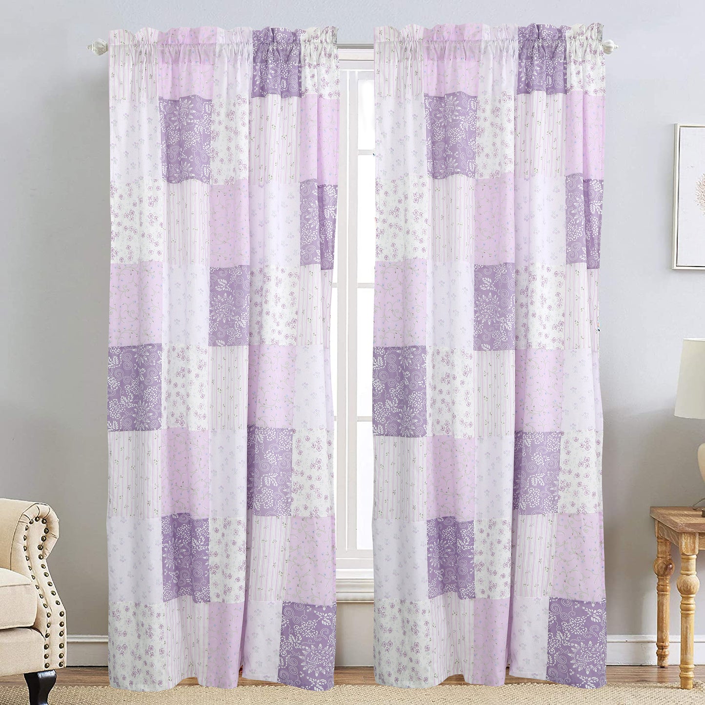 Love of Lilac Lavender Floral Real Patchwork Purple Scalloped Cotton 3-Piece Reversible Quilt Bedding Set