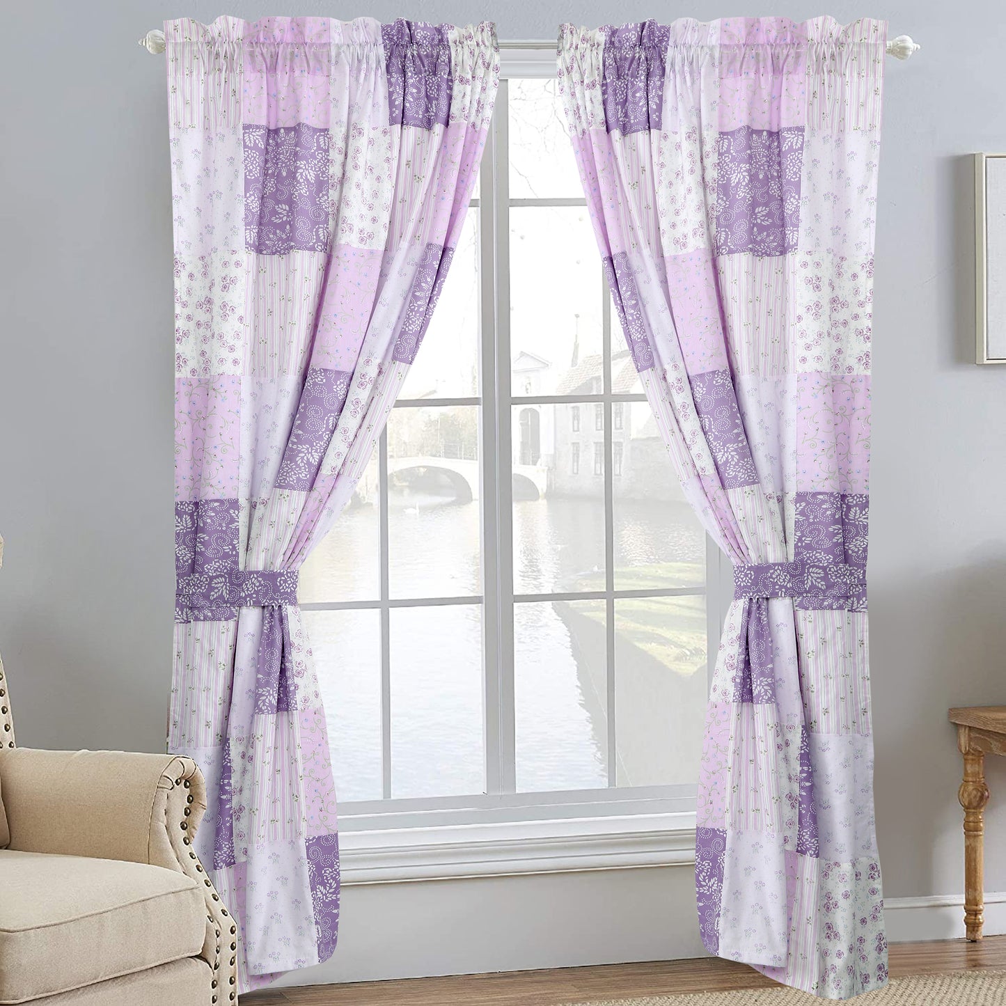 Love of Lilac Lavender Floral Real Patchwork Purple Scalloped Cotton 3-Piece Reversible Quilt Bedding Set