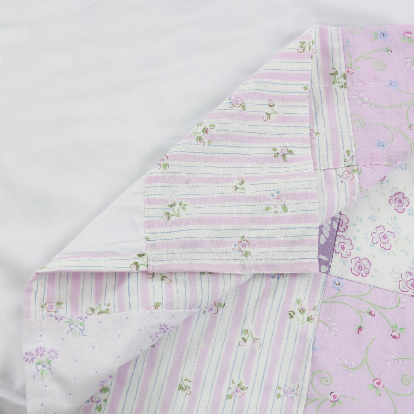 Love of Lilac Lavender Floral Real Patchwork Purple Scalloped Cotton 3-Piece Reversible Quilt Bedding Set