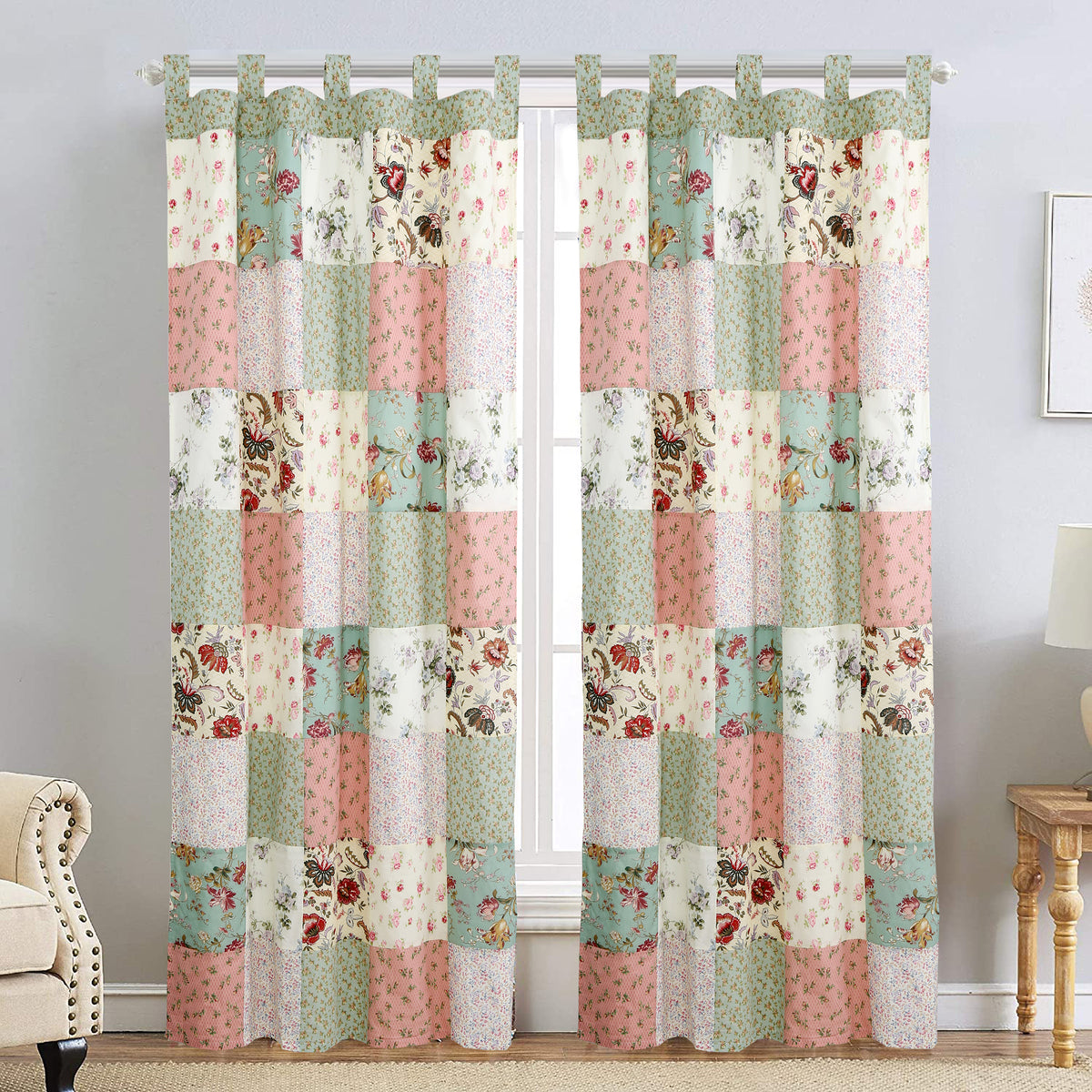 Floral Vine Country Cottage Flower Garden Patchwork Window Curtain Panel/Drapes with Tie Backs - 84 Inches Floral Vine Country Cottage Flower Garden Patchwork Window Curtain Panel/Drapes with Tie Backs - 84 Inches