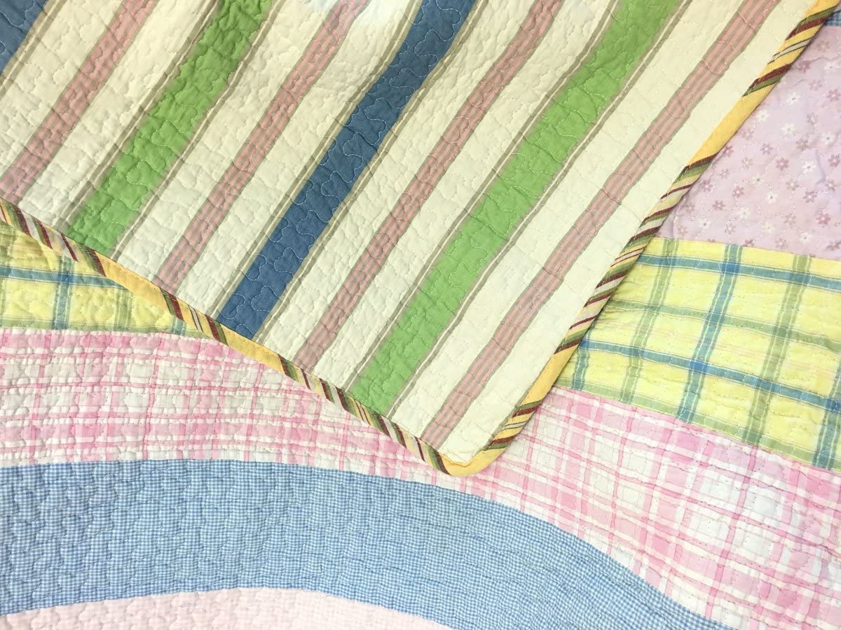 Tara Stripe Real Patchwork Queen Cotton 3-piece Reversible Quilt Bedding Set