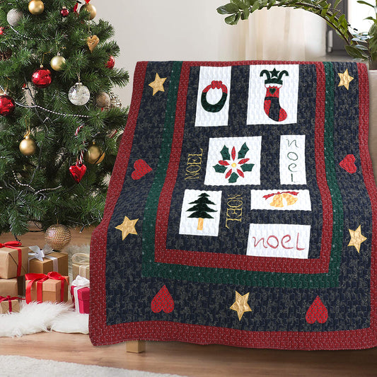 Noel Love Christmas Cotton Quilted Reversible Throw Blanket