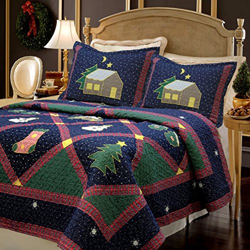 Christmas Cabin Night Reversible Quilt Bedding Set
