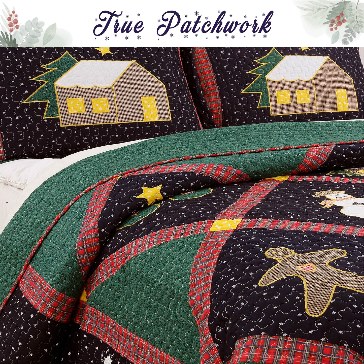 Christmas Cabin Night Reversible Quilt Bedding Set