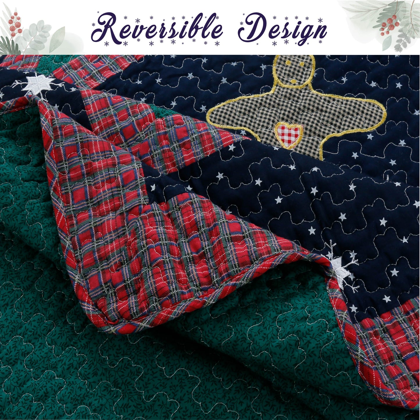 Christmas Cabin Night Reversible Quilt Bedding Set