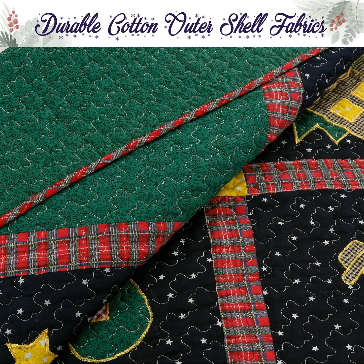 Christmas Cabin Night Reversible Quilt Bedding Set