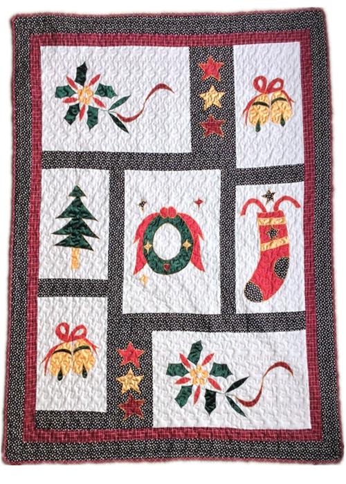 Happy Christmas Cotton Quilted Reversible Throw Blanket