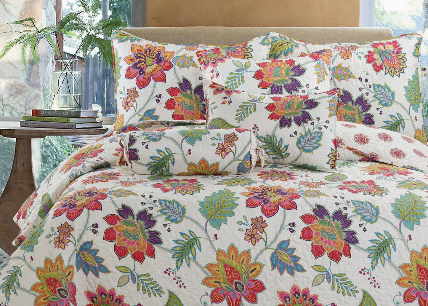 Spring Blossom Floral 3-Piece Reversible Quilt Bedding Set