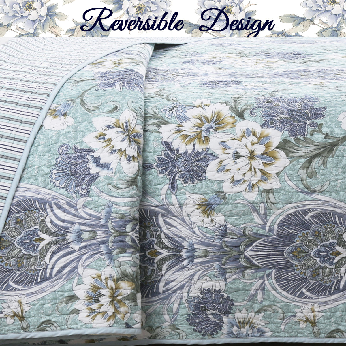 Porcelain Vase Cotton 3-Piece Reversible Quilt Bedding Set