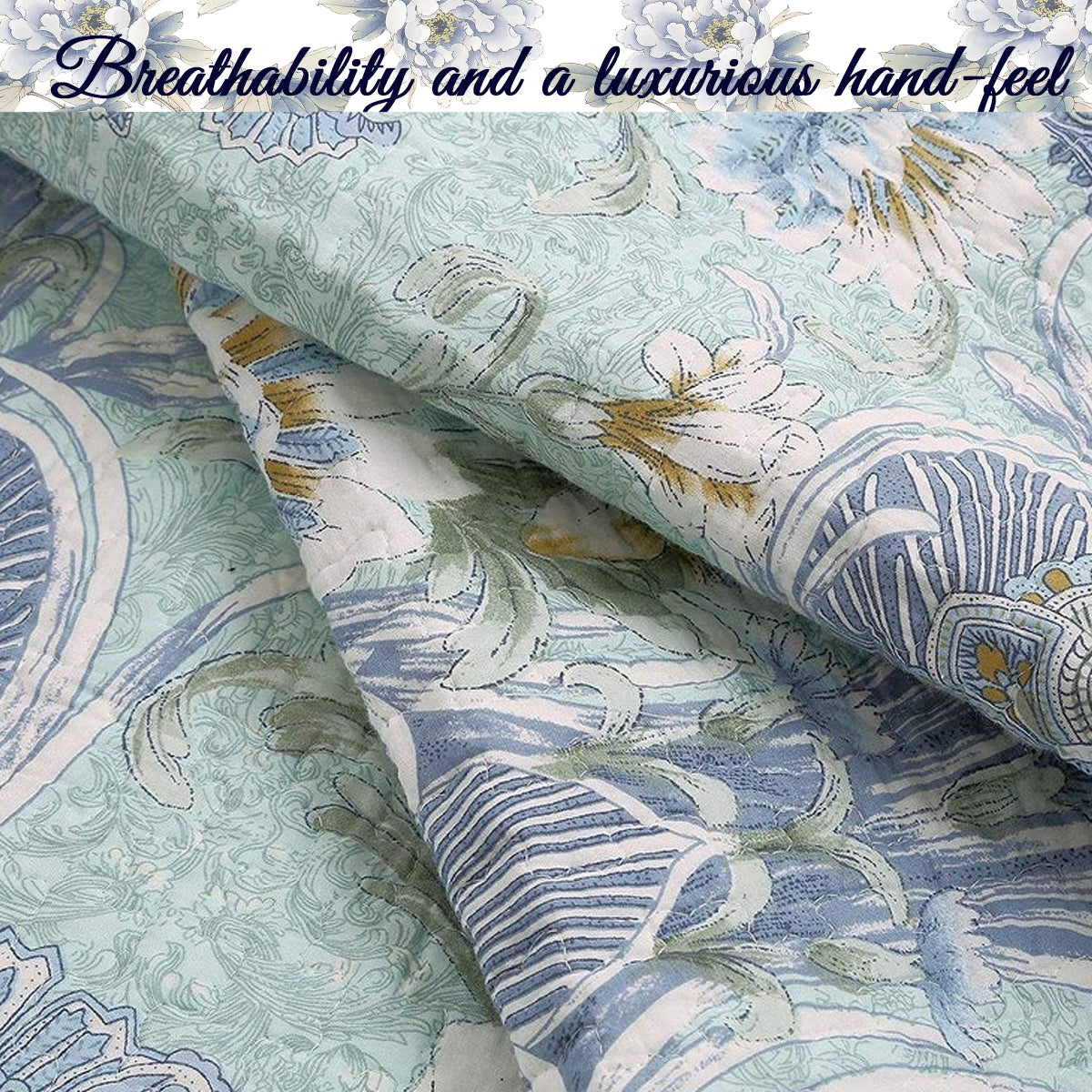 Porcelain Vase Cotton 3-Piece Reversible Quilt Bedding Set