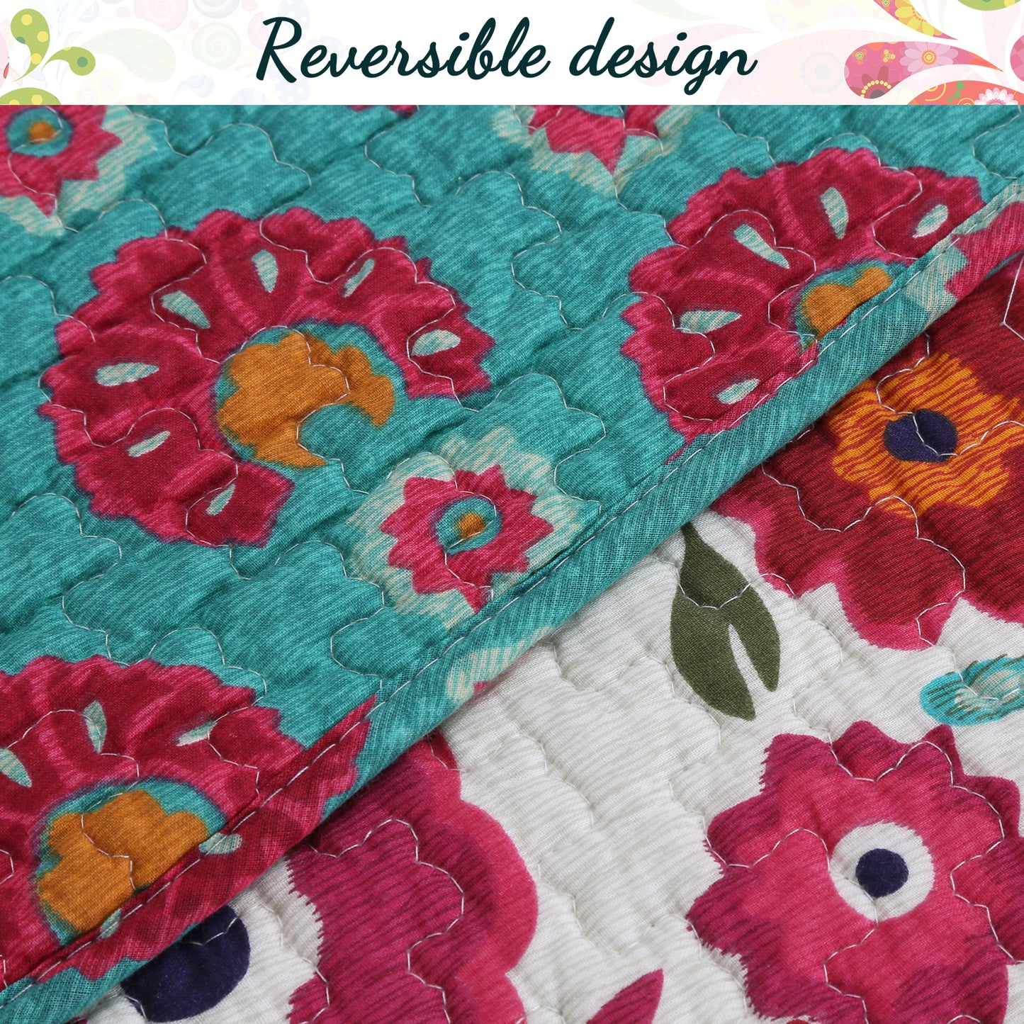 Hitchens Floral Cotton Reversible Quilt Bedding Set
