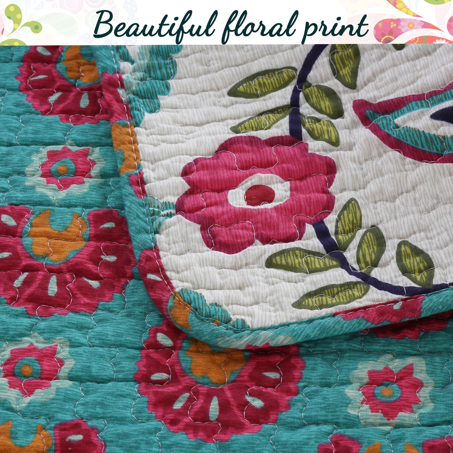 Hitchens Floral Cotton Reversible Quilt Bedding Set