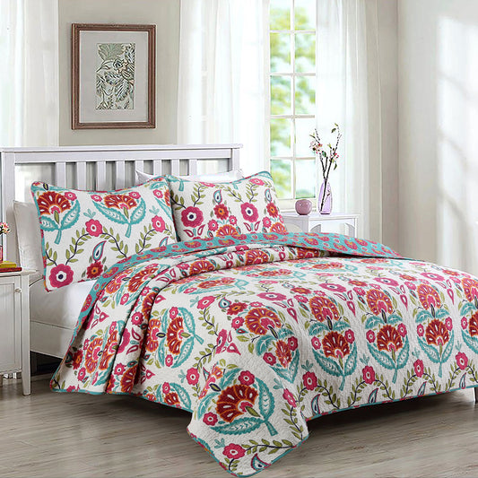 Hitchens Floral Cotton Reversible Quilt Bedding Set