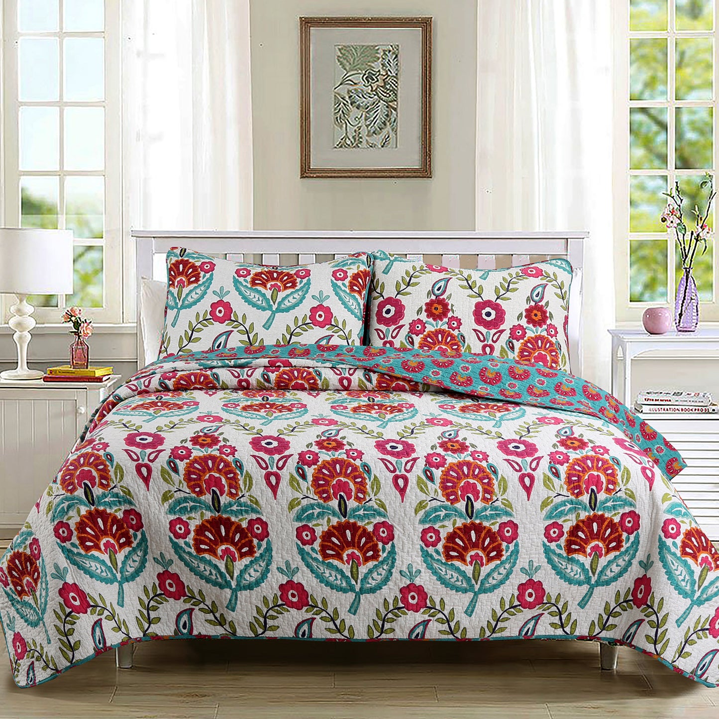 Hitchens Floral Cotton Reversible Quilt Bedding Set