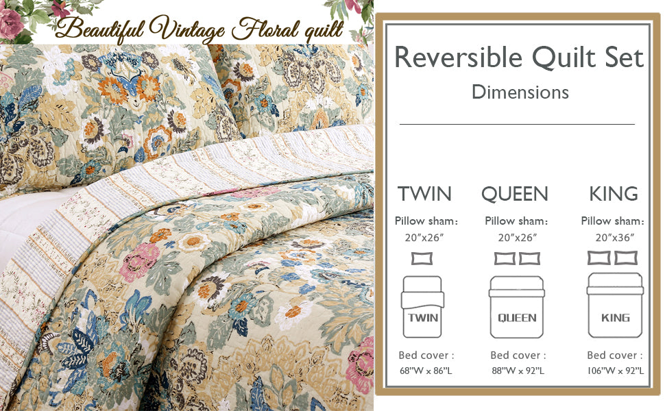 Pylle Hill Floral Cotton 3-Piece Reversible Quilt Bedding Set