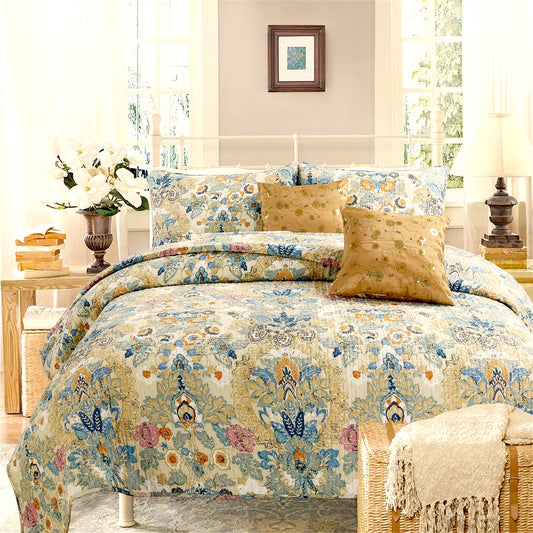Pylle Hill Floral Cotton 3-Piece Reversible Quilt Bedding Set