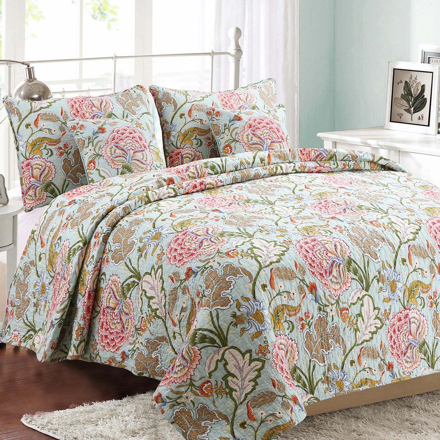 Riemer Tropical Floral Cotton 3-Piece Reversible Quilt Bedding Set