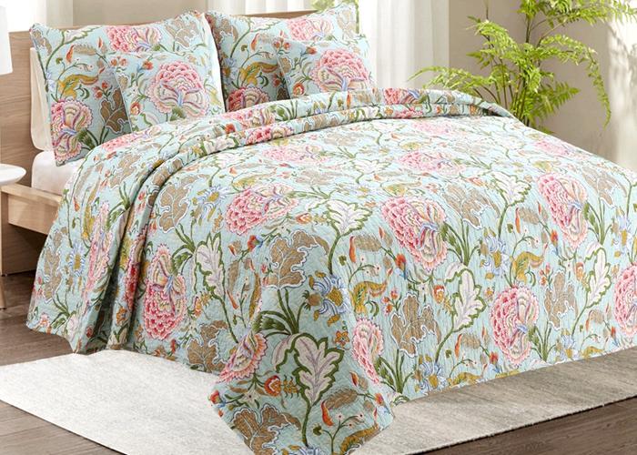 Riemer Tropical Floral Cotton 3-Piece Reversible Quilt Bedding Set