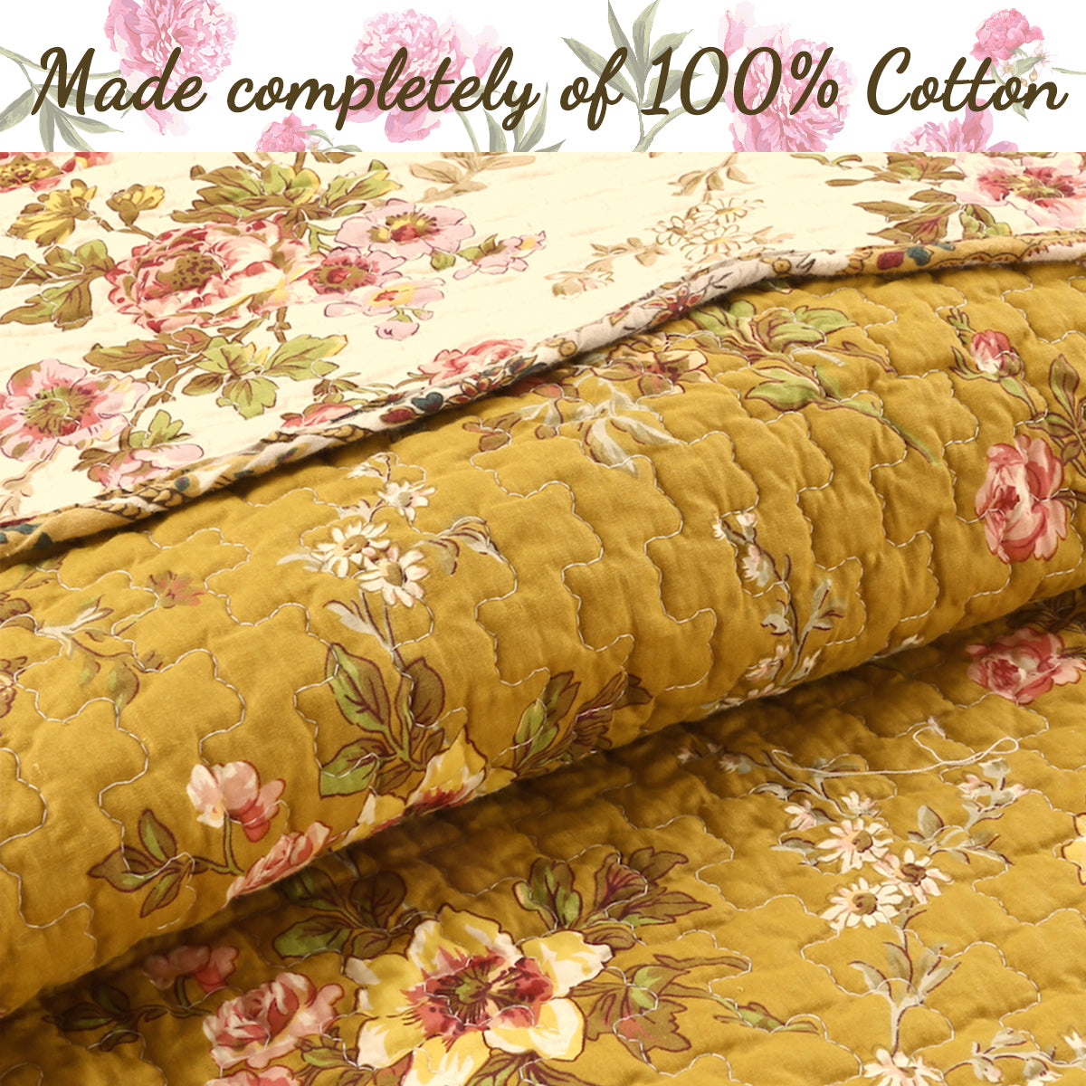 Pinegar Floral Scalloped Cotton 3-Piece Reversible Quilt Bedding Set