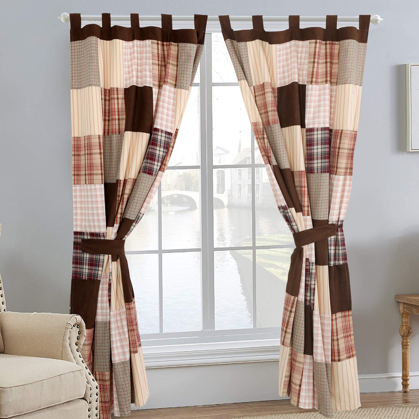 Jakob Plaid Brody Brown Striped Patchwork Window Curtain Panel/Drapes
