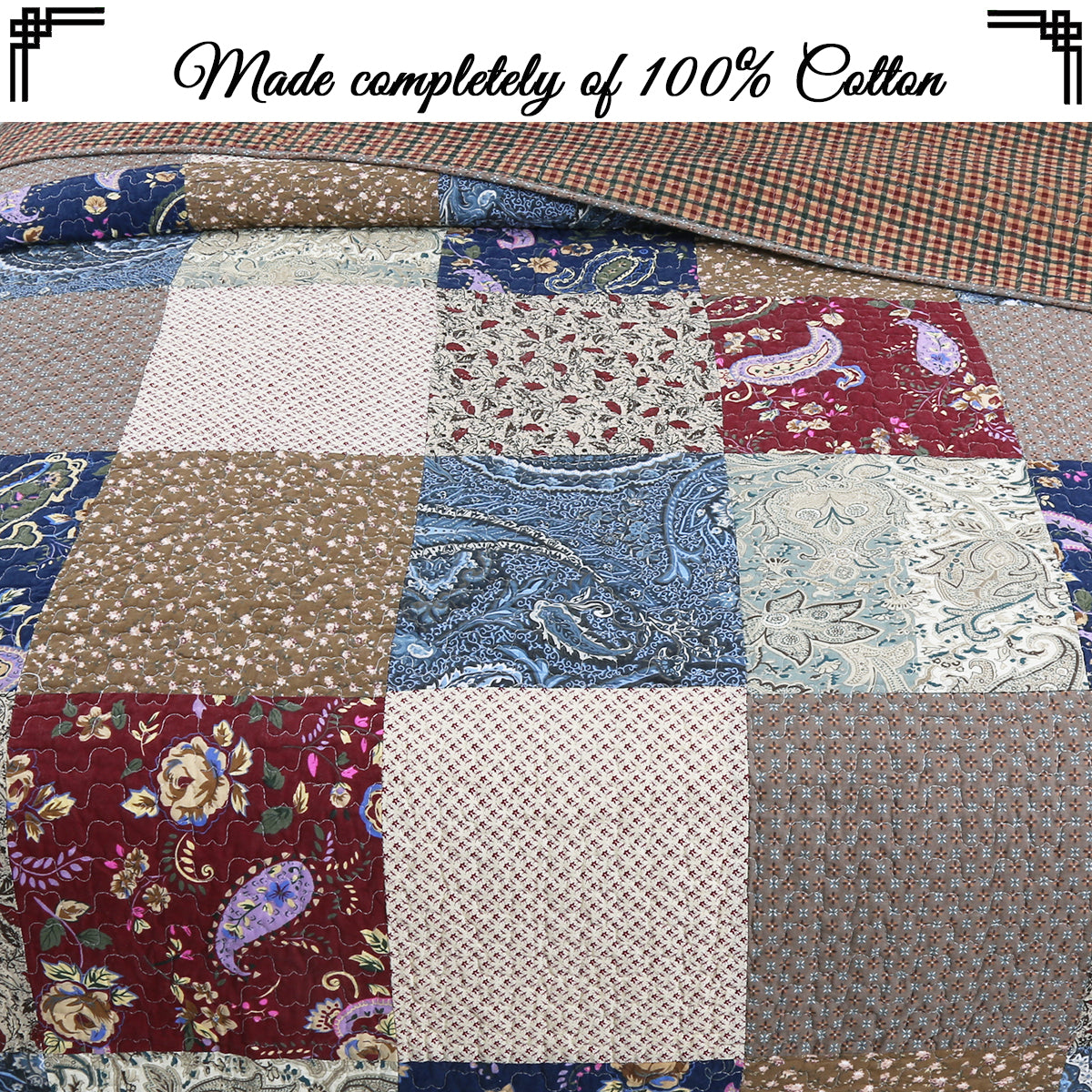 Hyler Sanders Floral Paisley Real Patchwork 3-Piece Cotton Reversible Quilt Bedding Set