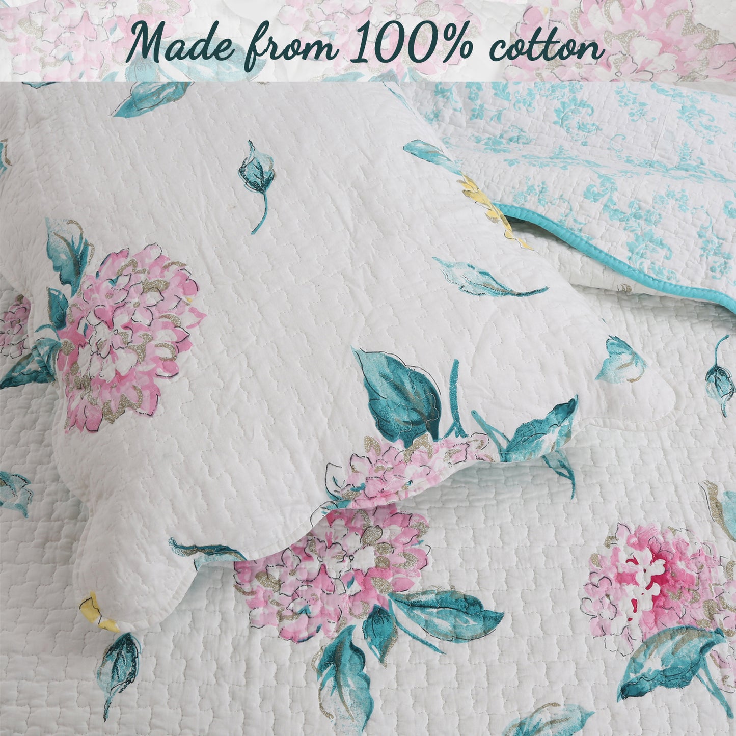 Lowe Floral Scalloped 3-Piece Cotton Reversible Quilt Bedding Set