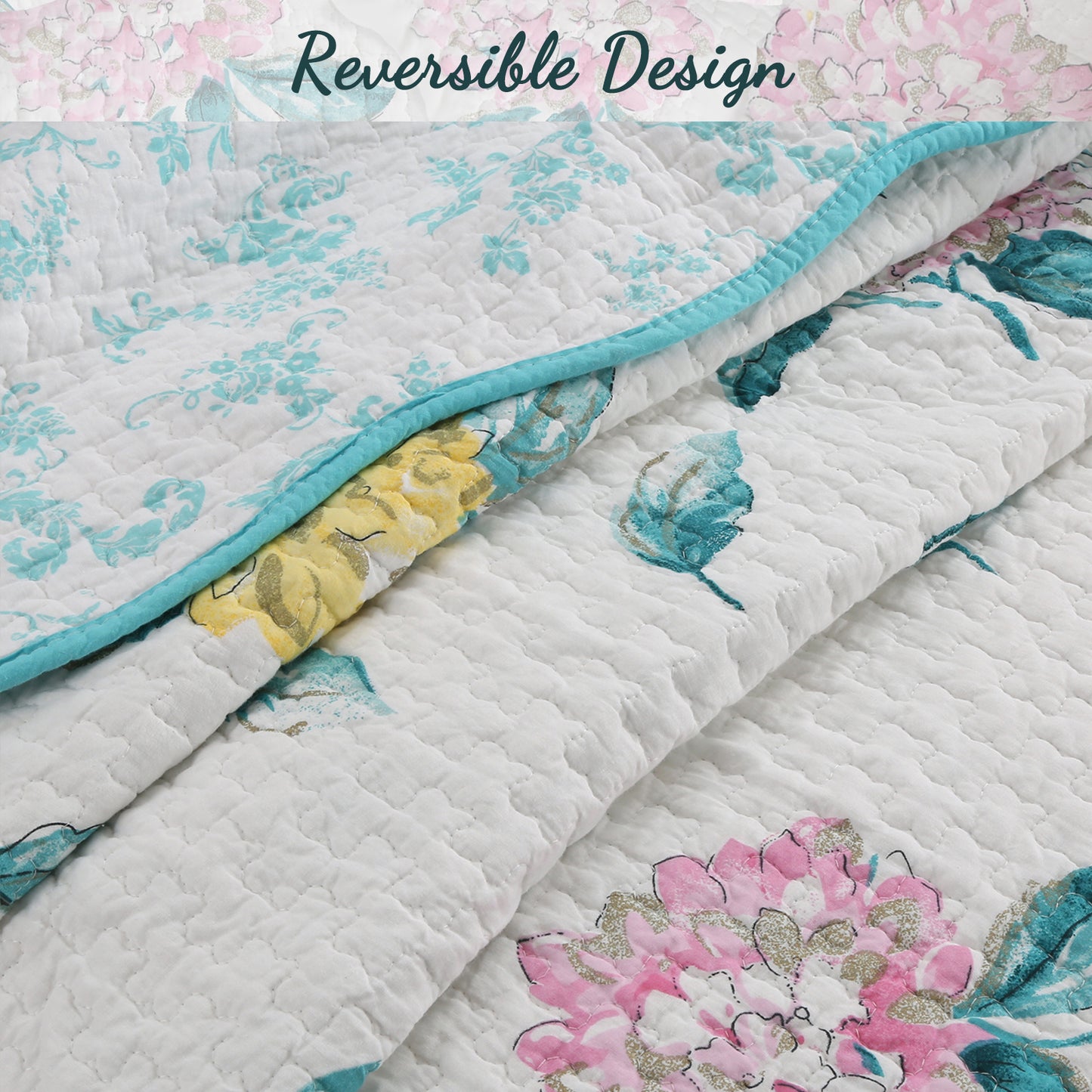 Lowe Floral Scalloped 3-Piece Cotton Reversible Quilt Bedding Set