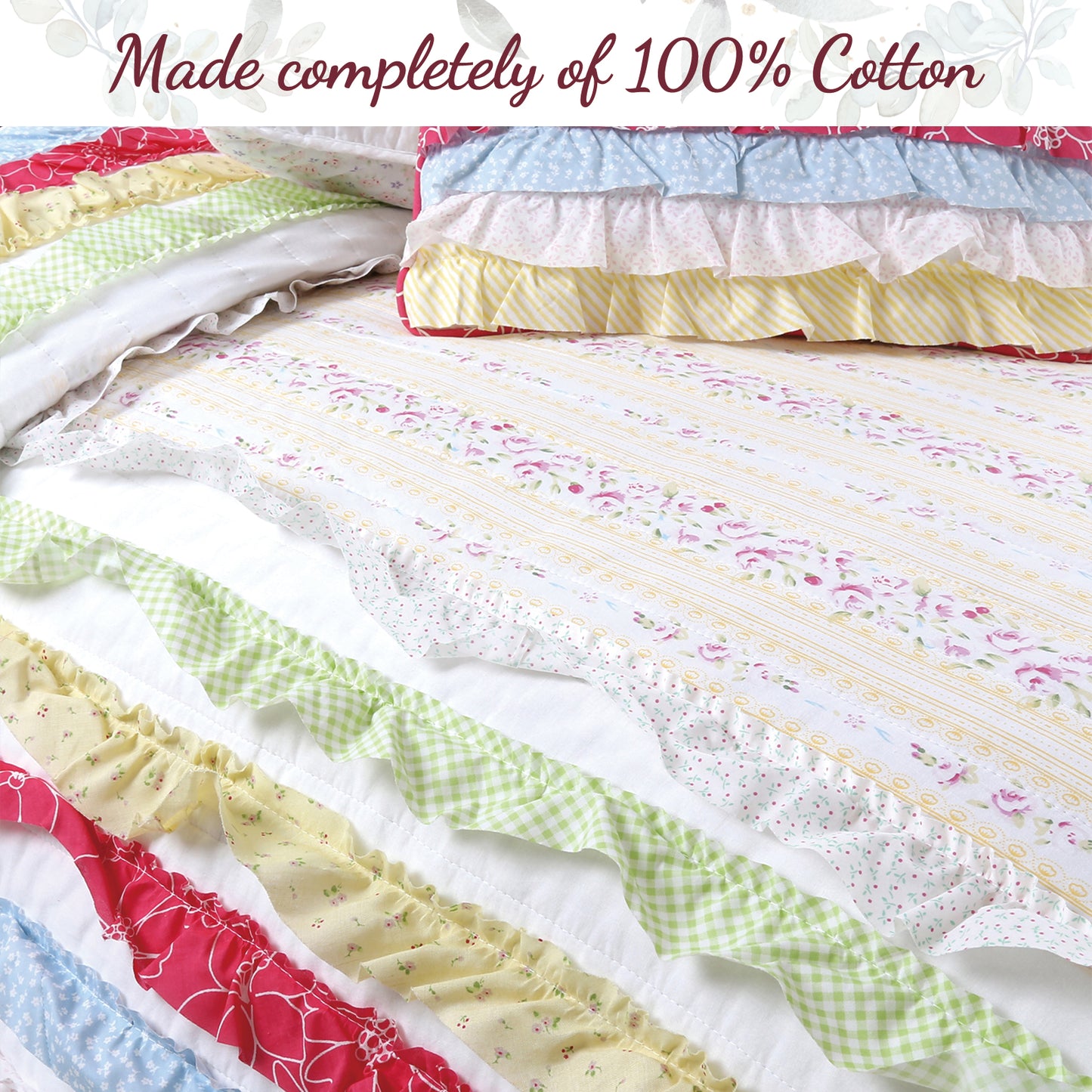 Petri Ruffle Lace Cotton Reversible Quilt Bedding Set