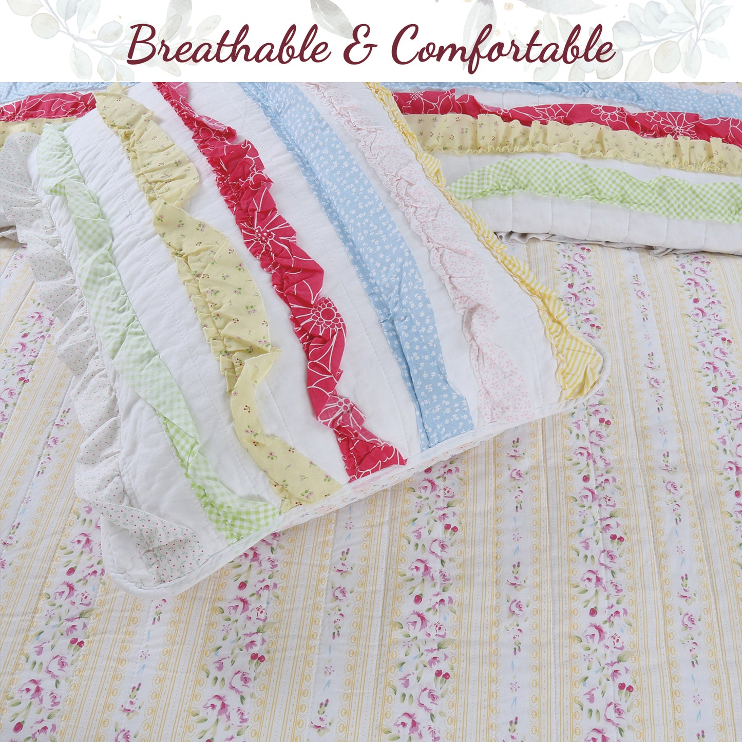 Petri Ruffle Lace Cotton Reversible Quilt Bedding Set