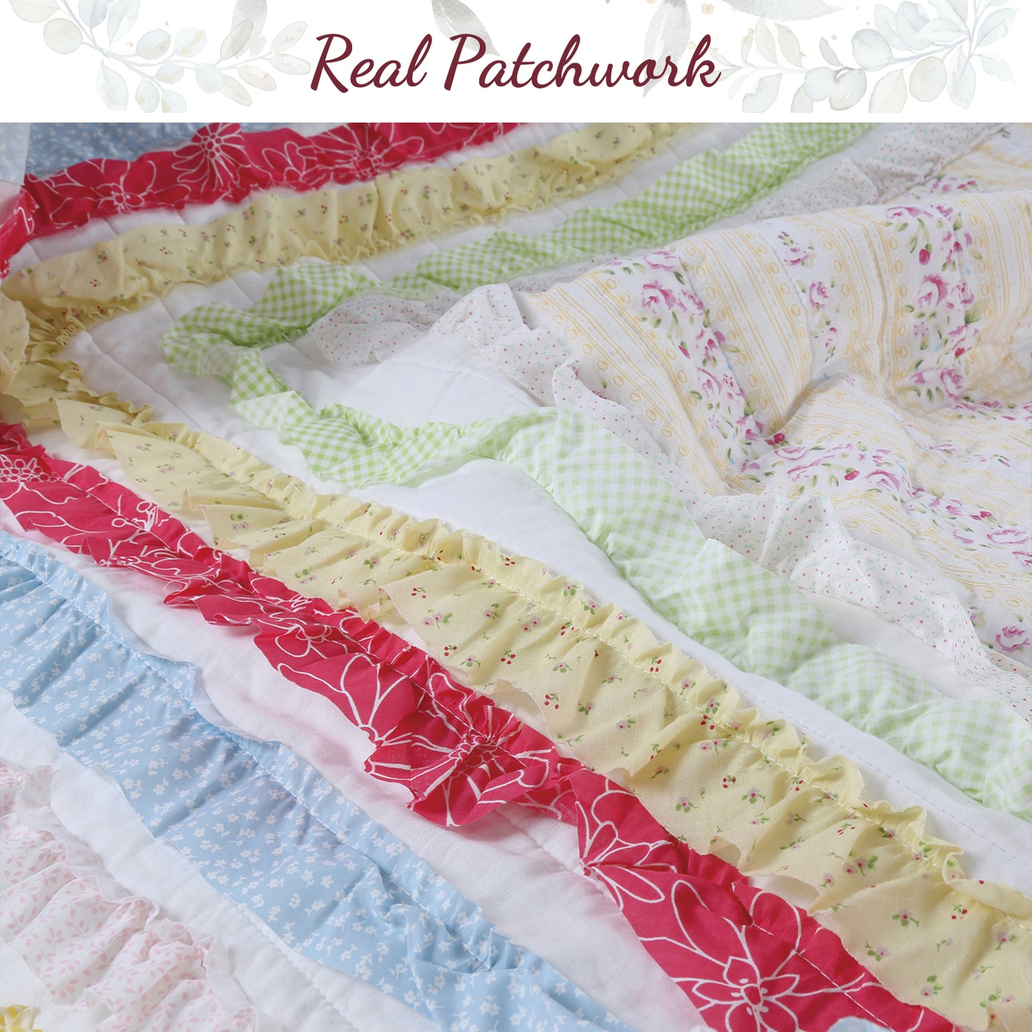 Petri Ruffle Lace Cotton Reversible Quilt Bedding Set