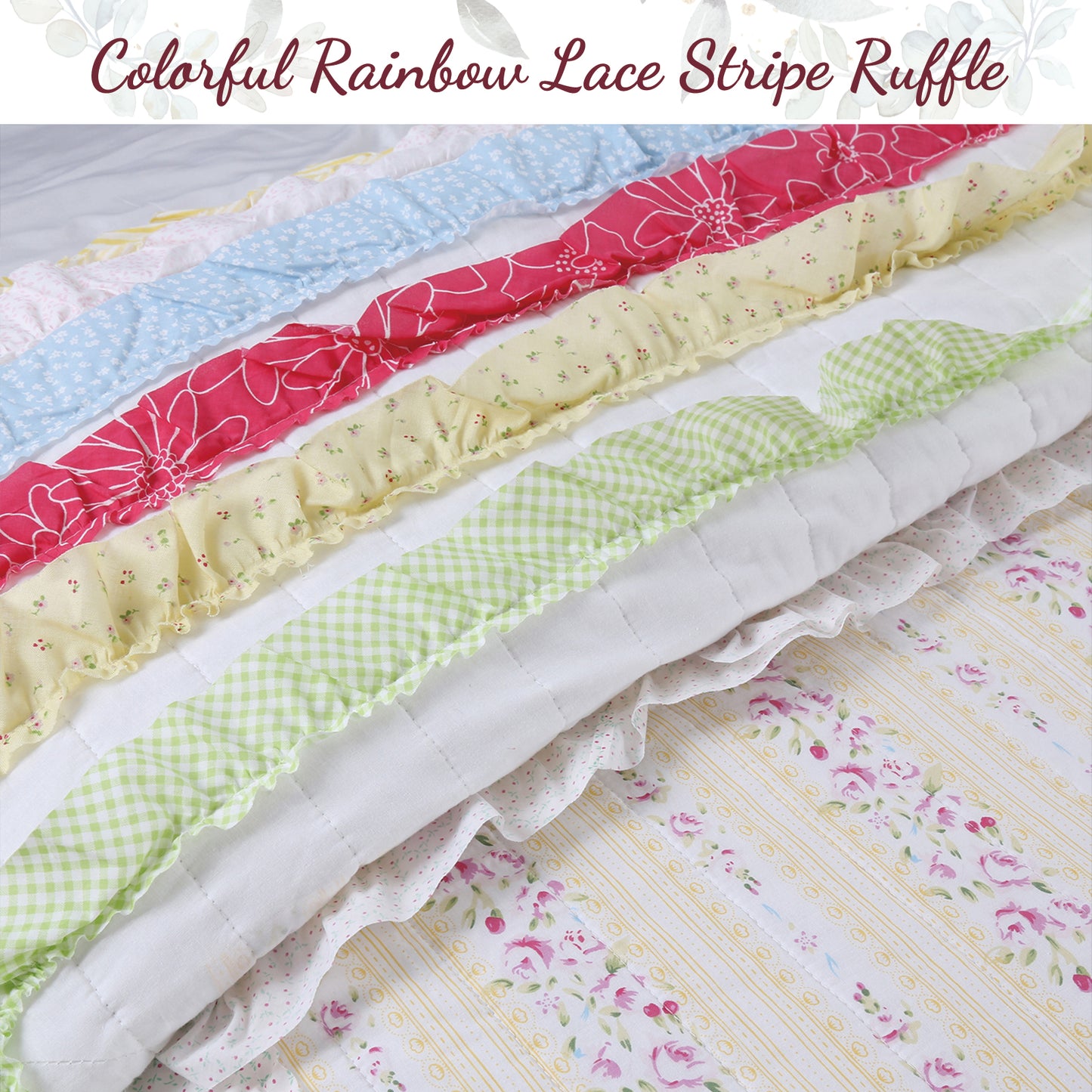 Petri Ruffle Lace Cotton Reversible Quilt Bedding Set