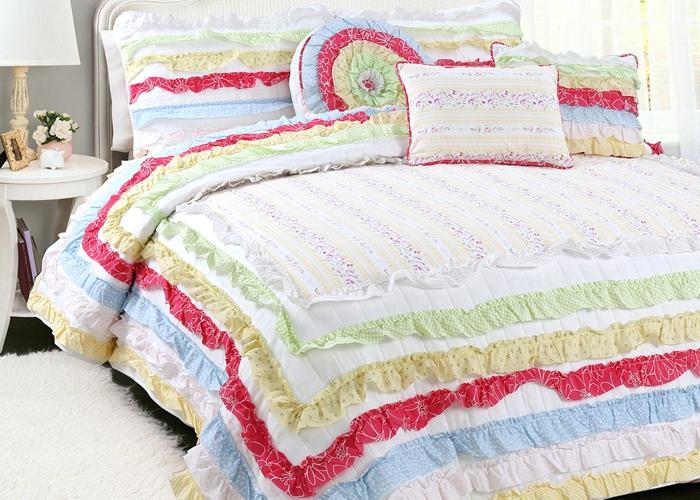 Petri Ruffle Lace Cotton Reversible Quilt Bedding Set