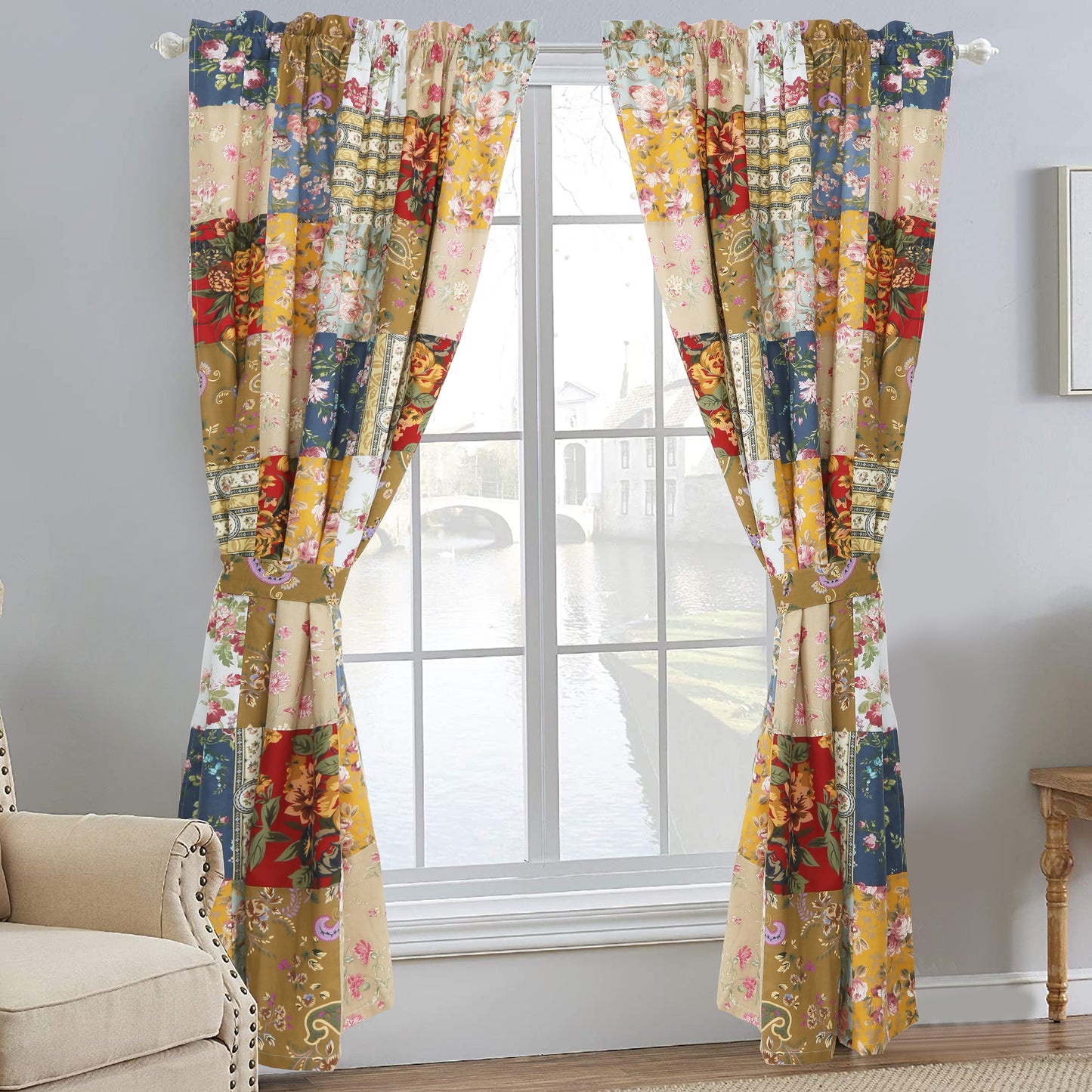 Ryleigh Floral Patchwork Country Garden Fall Flowers Paisley Window Curtain Panel/Drapes