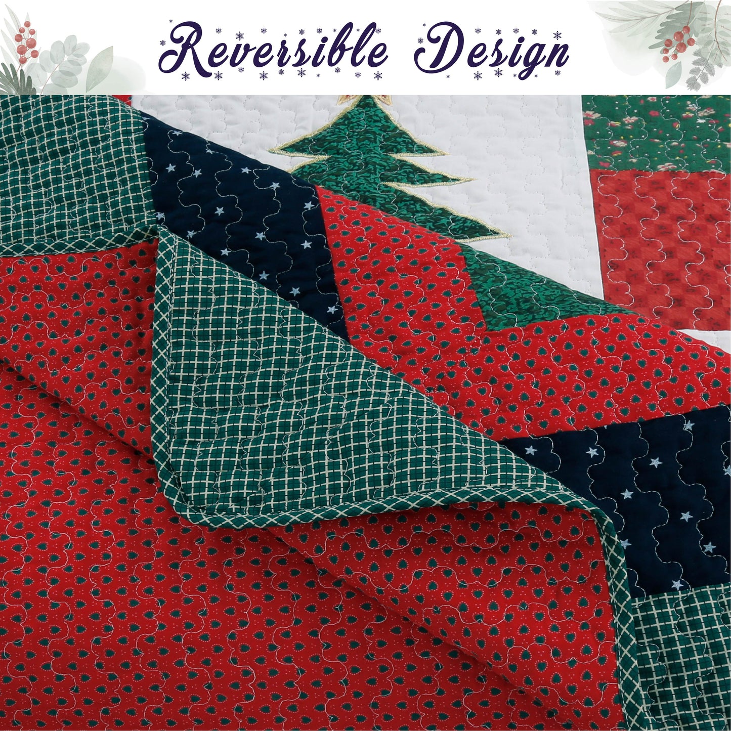 Merry Christmas Reversible Quilt Bedding Set