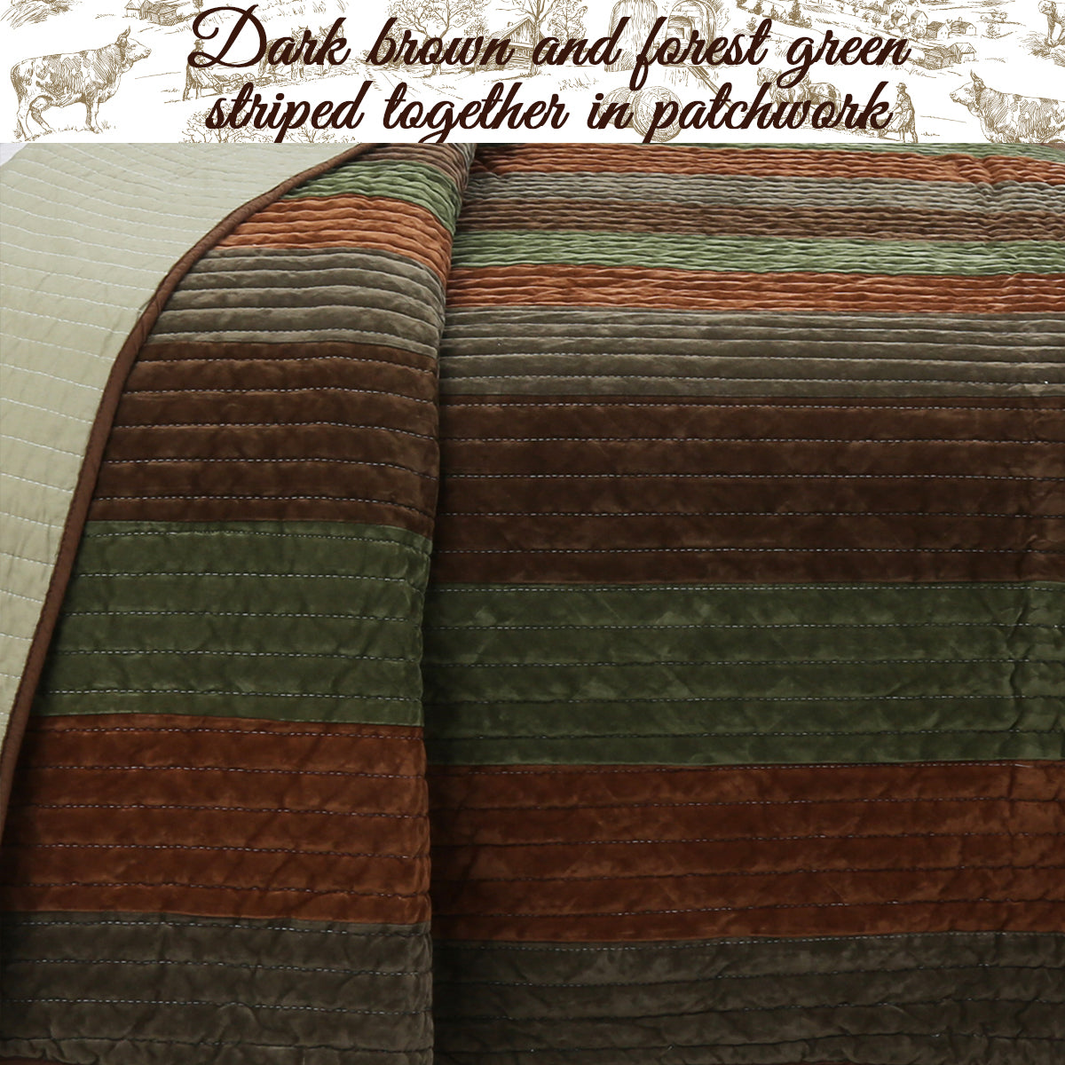 Rhett Brown Striped 3-Piece Reversible Quilt Bedding Set