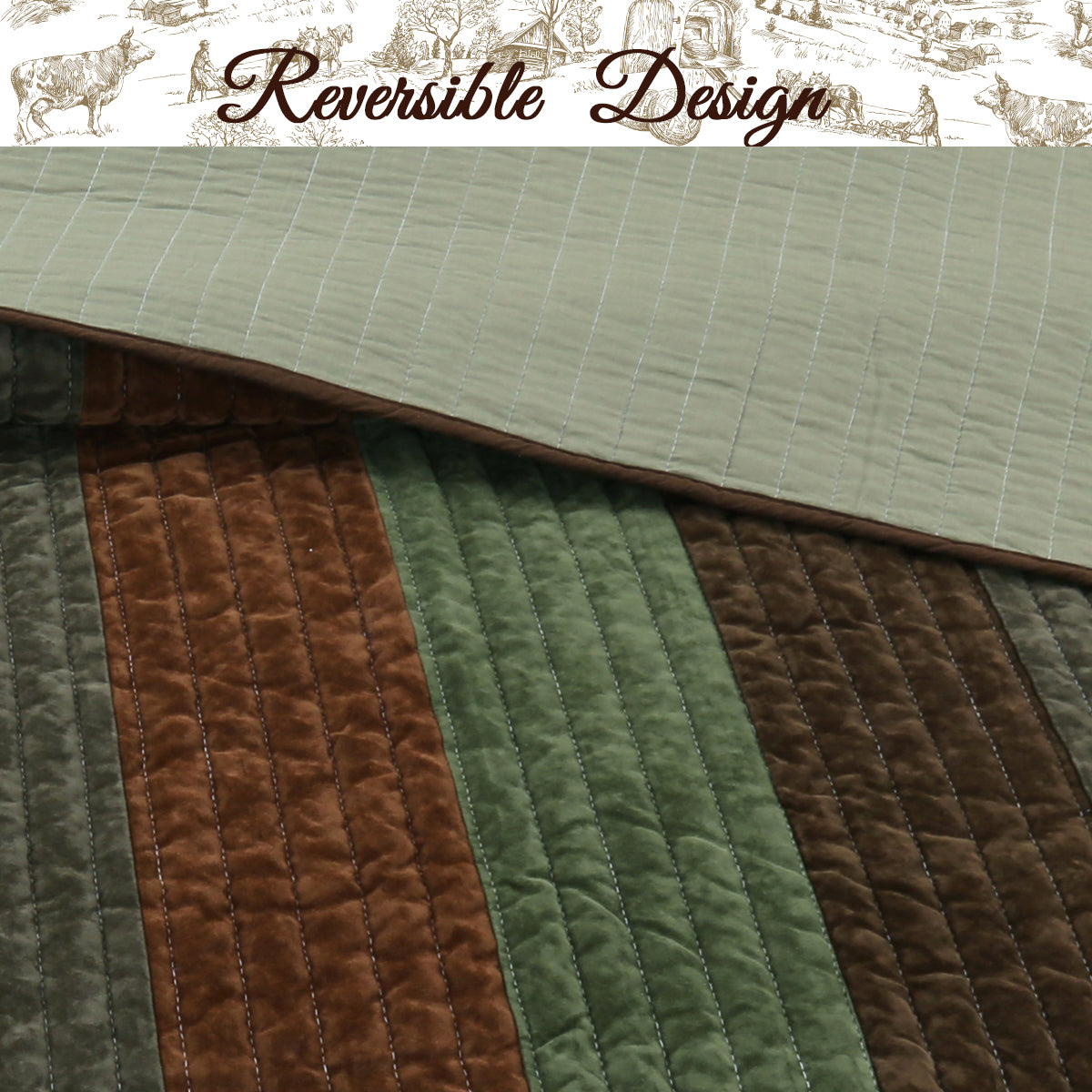 Rhett Brown Striped 3-Piece Reversible Quilt Bedding Set