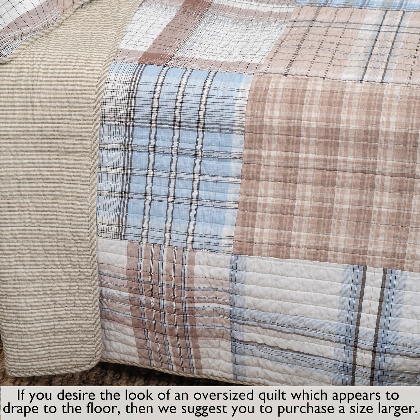 Hank Real Patchwork Blue 3-piece Cotton Reversible Quilt Bedding Set