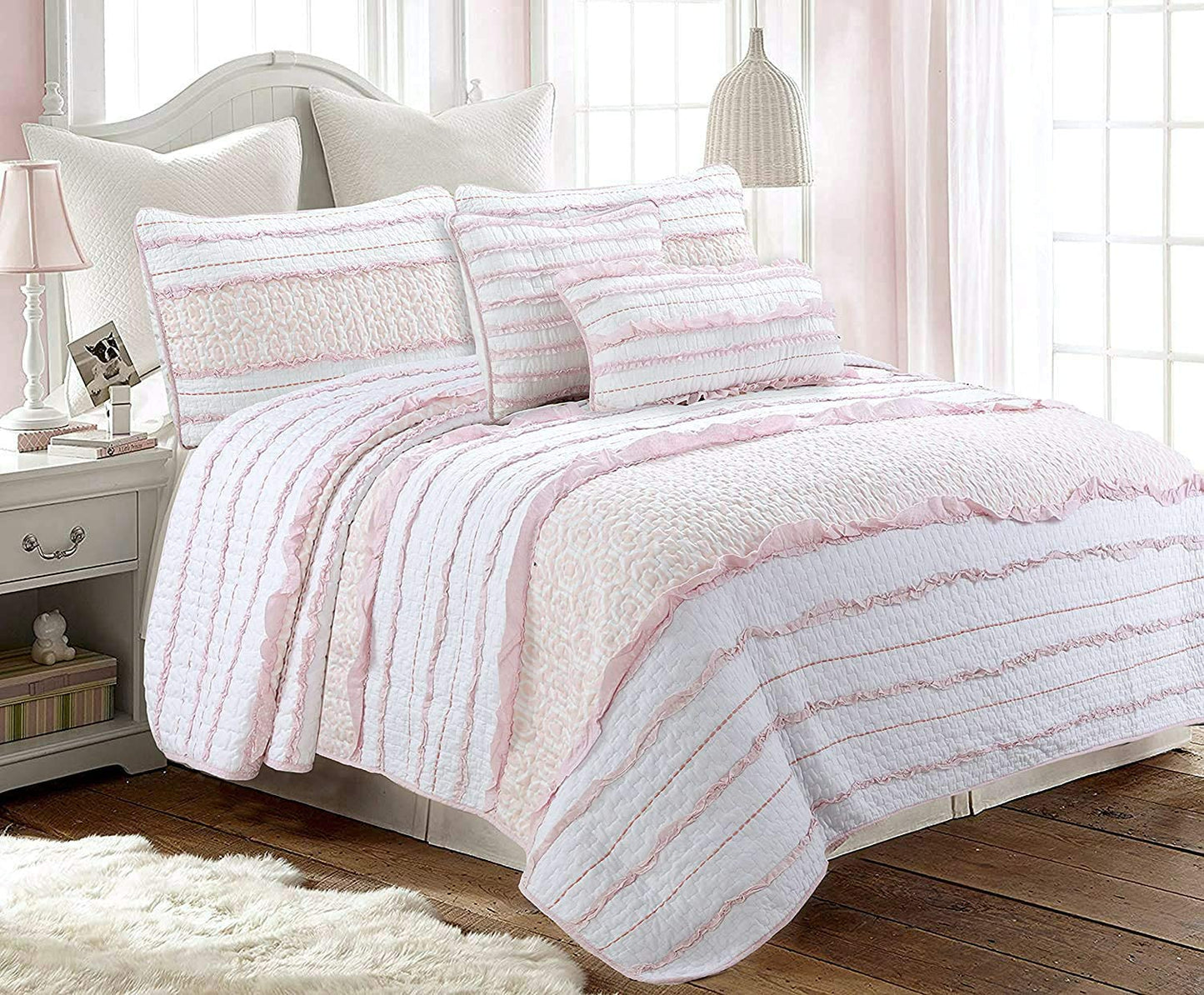 Pretty in Pink Girly Ruffle Star Stripped Square Décor Throw Pillow