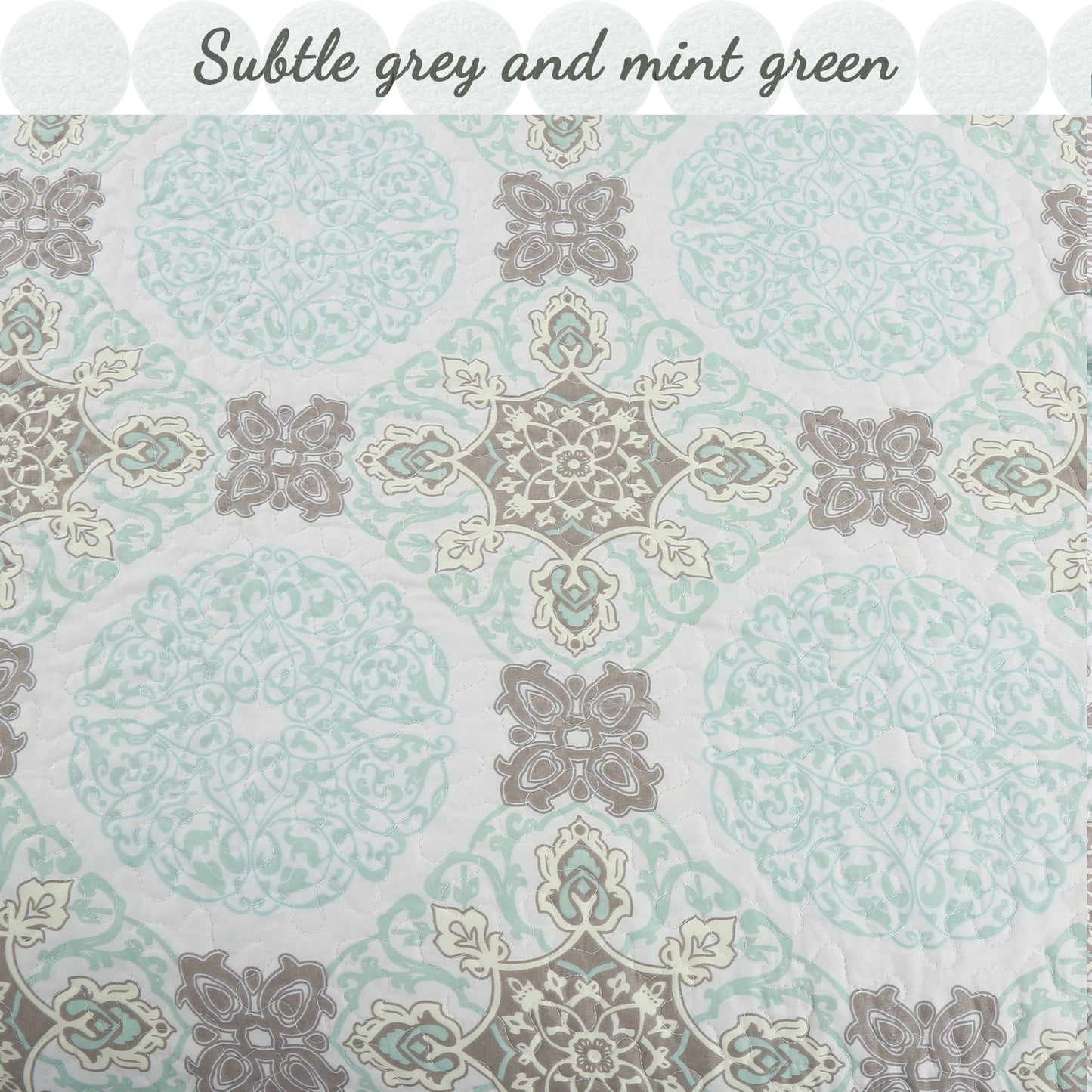 Light Green Damask 3-Piece Reversible Quilt Bedding Set