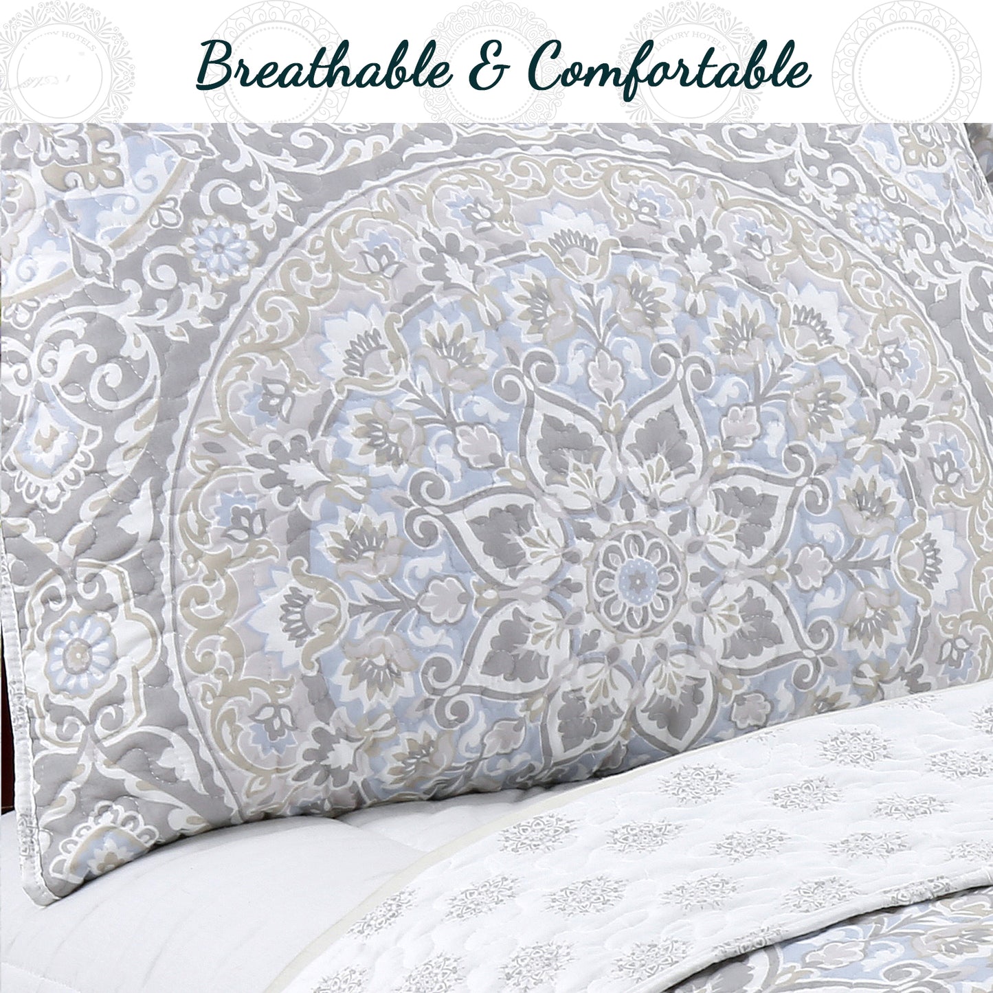 Venetia Gray Medallion 3-Piece Reversible Quilt Bedding Set