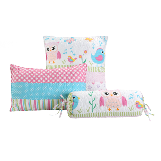 Home Sweet Pink Owl Spring Floral Stripe 3-Piece Décor Throw Pillows (Set of 3)