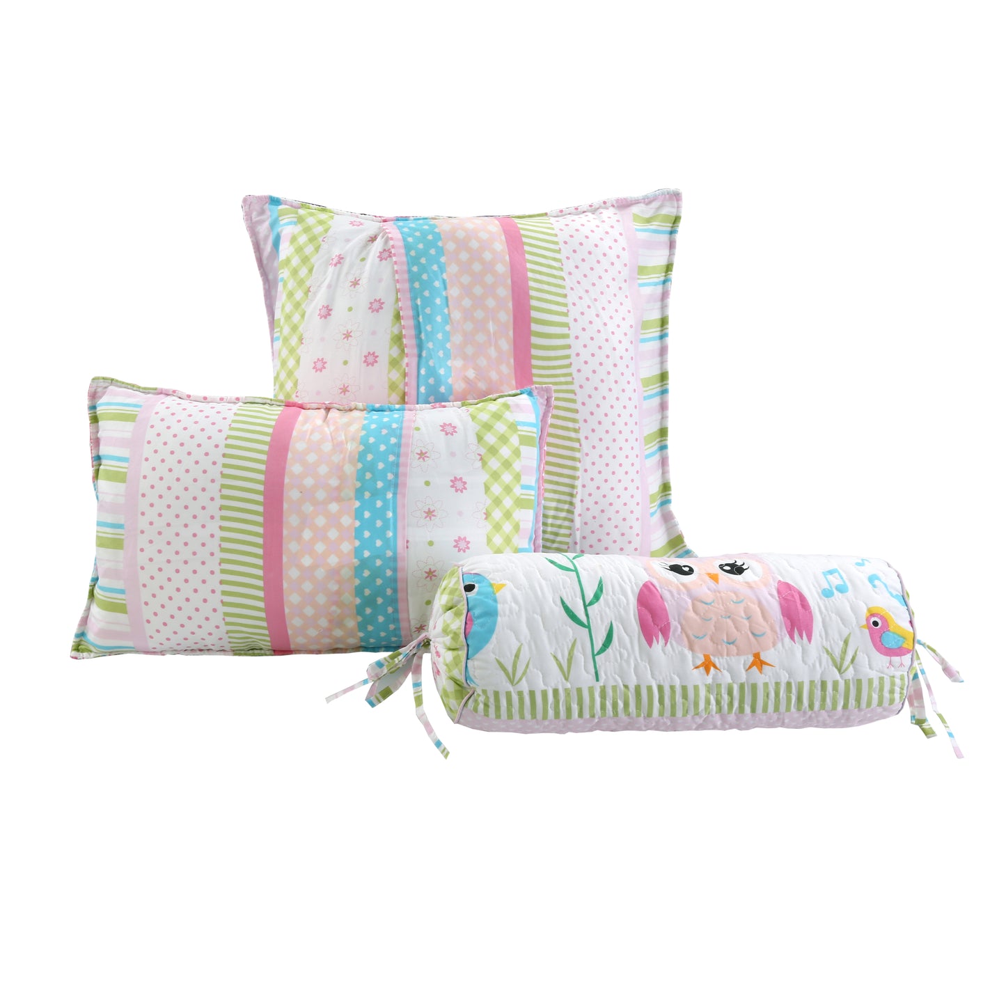 Home Sweet Pink Owl Spring Floral Stripe 3-Piece Décor Throw Pillows (Set of 3)