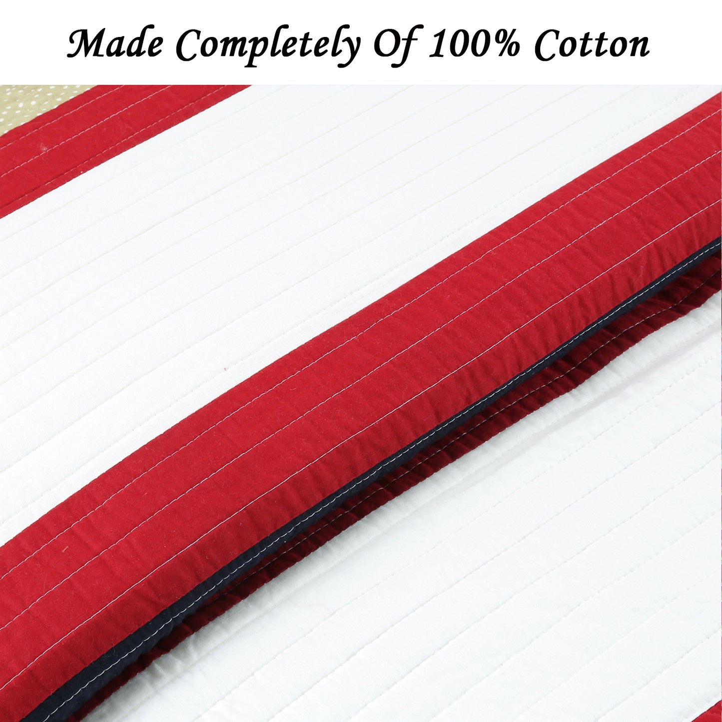 Rugby Red Striped Cotton Reversible Quilt Bedding Set
