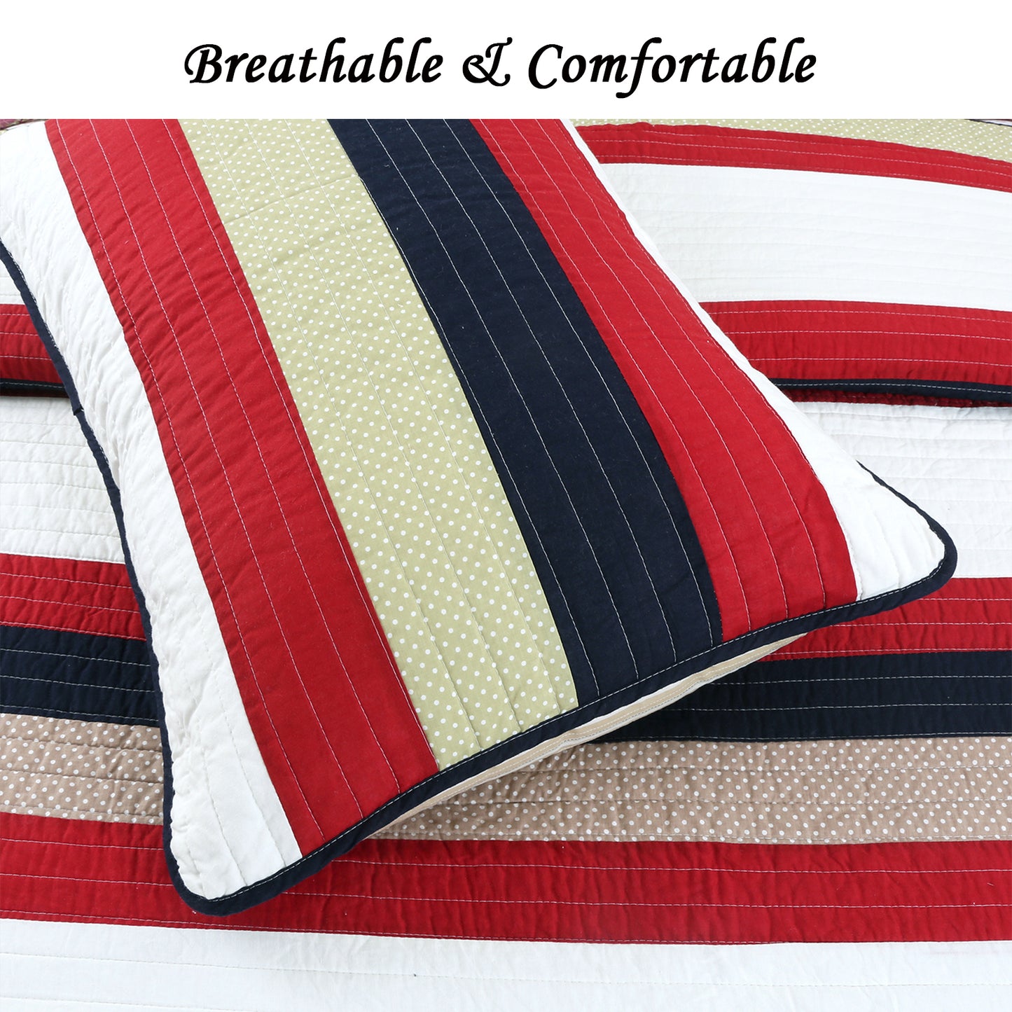 Rugby Red Striped Cotton Reversible Quilt Bedding Set