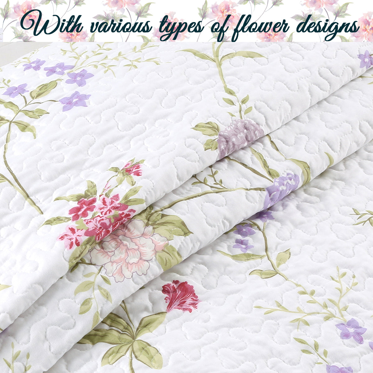 Lucie Light Pink Lavender Floral 3-Piece Reversible Quilt Bedding Set