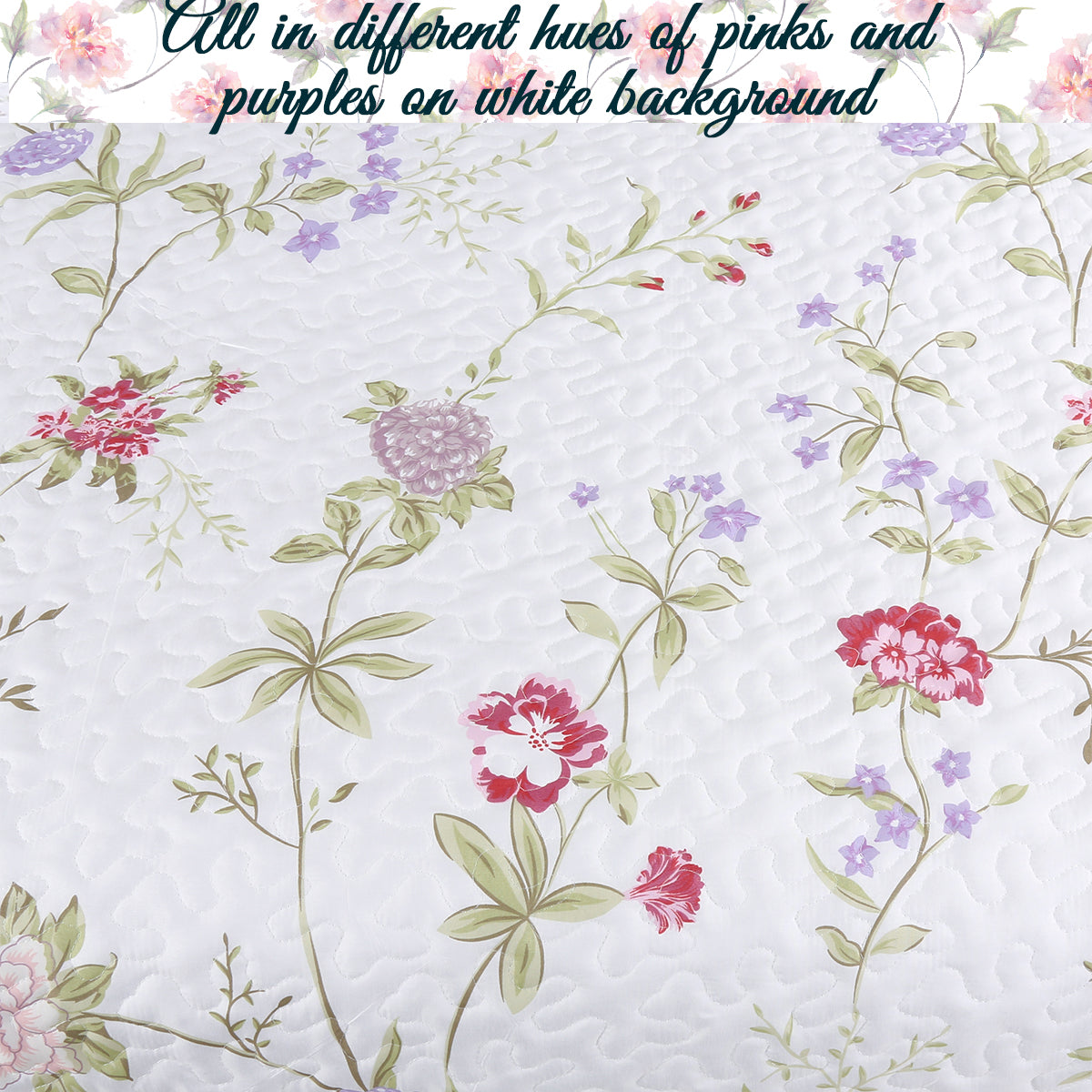 Lucie Light Pink Lavender Floral 3-Piece Reversible Quilt Bedding Set