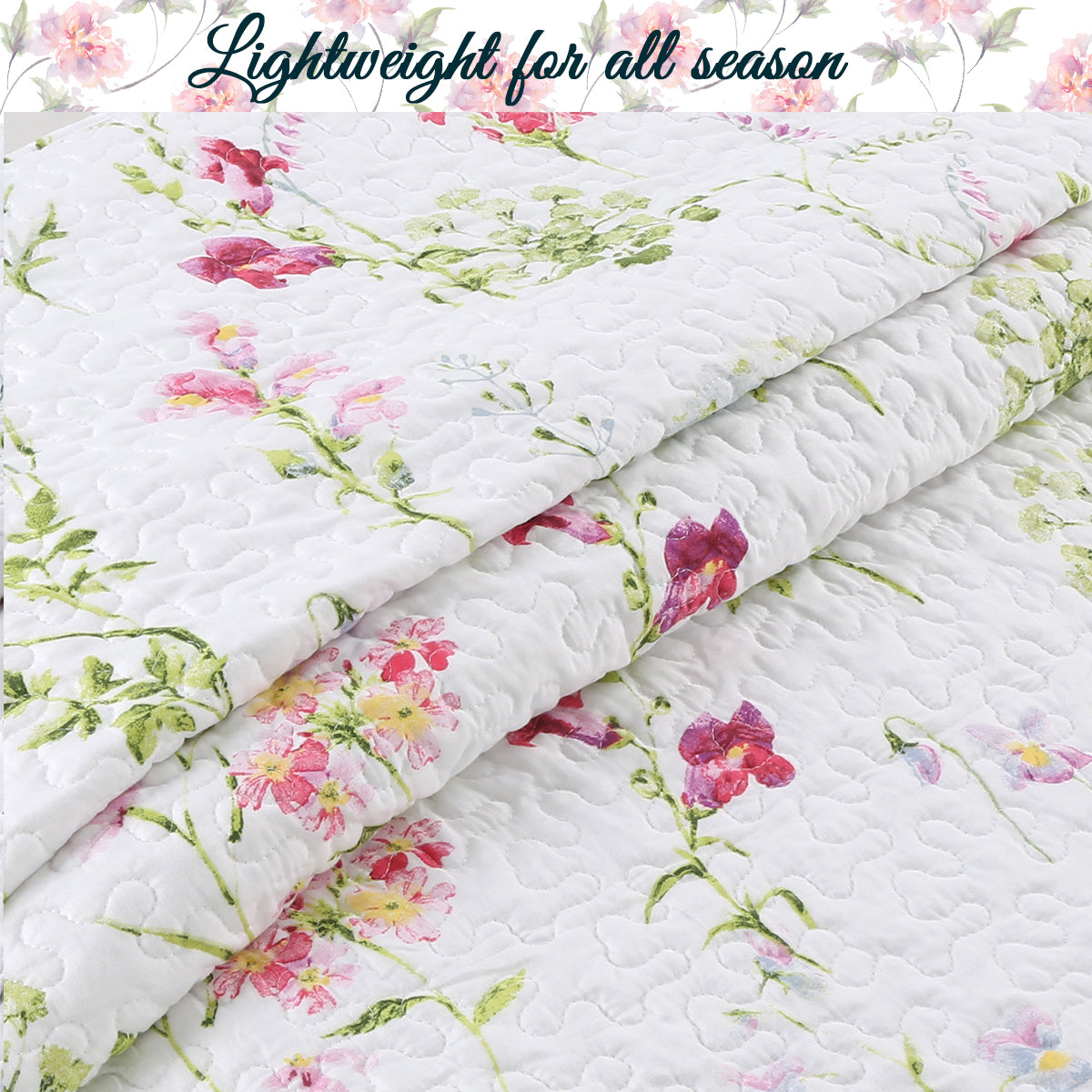 Carlotta Light Pink Blue Floral Print Reversible Quilt Bedding Set