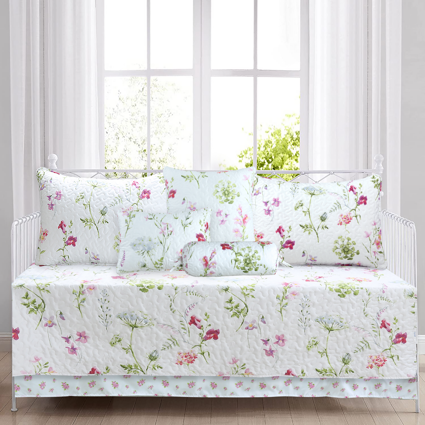 Carlotta Light Pink Blue Floral Print Reversible Quilt Bedding Set
