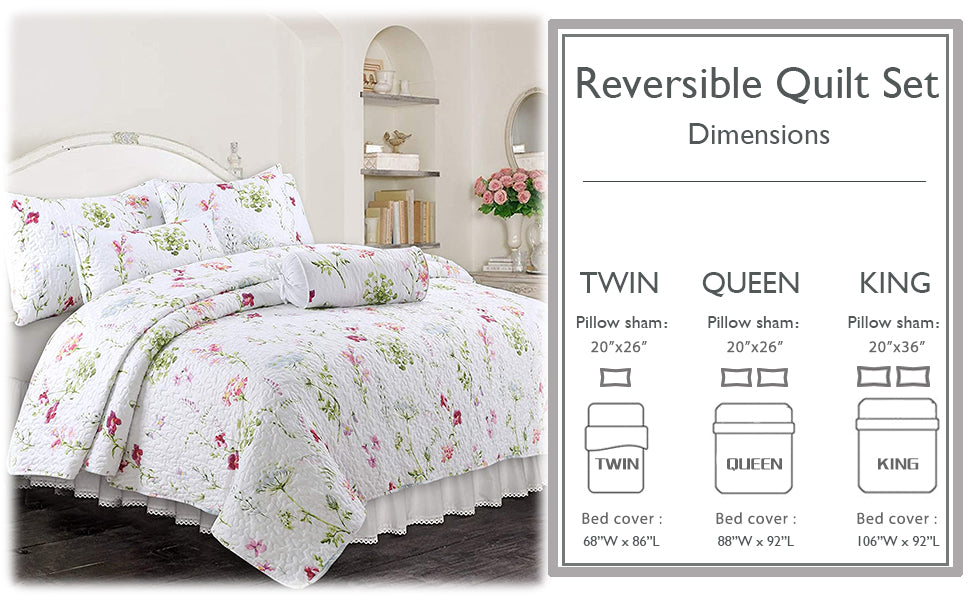 Carlotta Light Pink Blue Floral Print Reversible Quilt Bedding Set